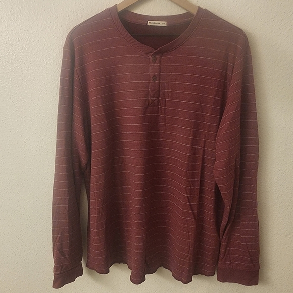 Marine Layer Red Double Knit Henley Striped Longsleeve Shirt Mens L / XL - Picture 1 of 7